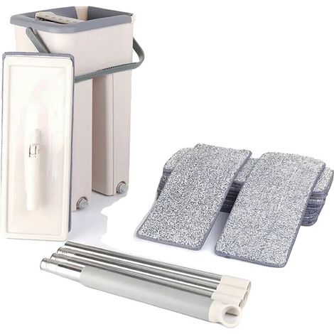Set de balai plat, tampons en microfibre durables, rotation à 360°, BLANC (1/2)