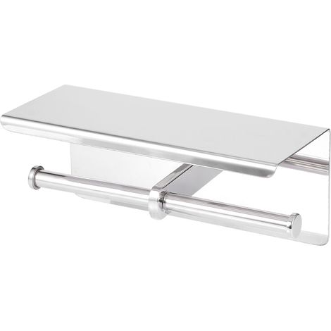 Porte-papier toilette double en acier inoxydable avec étagère de rangement pour téléphone (1/5)