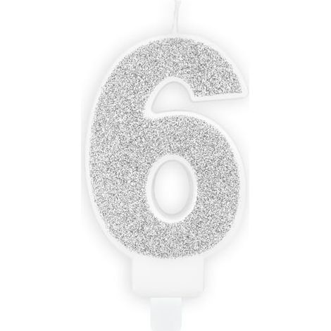 PartyDeco Geburtstagskerze Nummer 6 Silber 7cm (1/2)