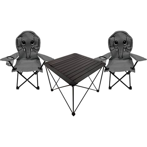 3er Kinder Campingmöbel Set -MCM3000+2xMCM1000-Dunkelgrau-Elefant (1/5)