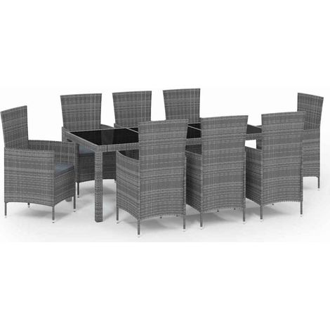 Maison Exclusive - Ensemble à manger d'extérieur 9pcs coussins Résine tressée Gris (1/5)