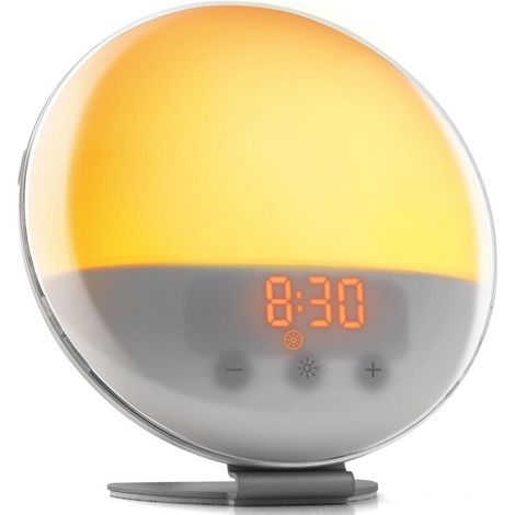 Sonnenaufgangssimulator – Aufwachen im Licht – Lichtwecker mit Dunkelmodus und weißem Rauschen – Simuliert Sonnenlicht, Sonnenuntergang, Nachttischlampe und Radio (1/4)