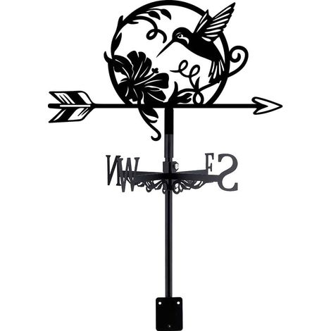 Outdoor Garden Weathervane for Hummingbird Metal Roof Weathervane for Birds and Flowers Black Wind Direction Garden Decoration Art Deco Outdoor Garden (1/5)