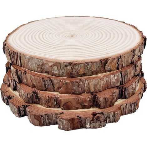 Holzscheiben rund 23-25 cm, 4 Stück, unlackiert, Kiefernholz für Basteln & Deko