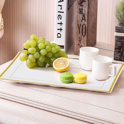 Plateau,6 Plateaux de Service en Plastique,33x20cm Plateaux Restauration Rapide Blanc avec Bordure Dorée Solides et (1/4)