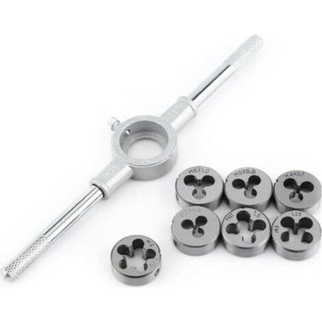 Coffret tarauds et filières Ensemble de 8 matrices métriques - Matrice à vis et support de clé à molette avec matrices M3-M12 Filetage et réenfilage Couper le traitement du filetage externe Trousse d'