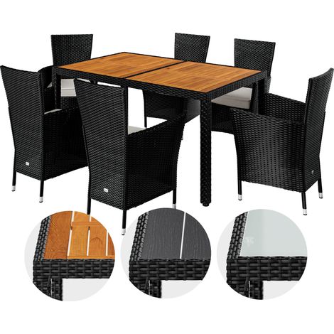 CASARIA® Rattan Garden Furniture Dining Table and Chairs Set Patio Rectangular Black 6 Seater Outdoor Wooden (1/8)