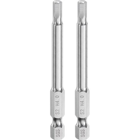 2pcs Foret à Tête Hexagonale 4mm (H4) Métrique 1/4" Tige Hexagonale 65mm (2.6") Long Embouts de Tournevis Magnétique Acier S2 Foret Hexagonaux à Pointe Plate pour Vis (1/5)