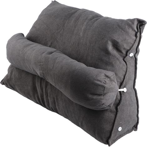 Große dreieckige Rückenlehne 60 x 22 x 50 cm mit abnehmbarem Lesekissen, weich und bequem, für Sofa oder Bett, hellgrau. (1/3)