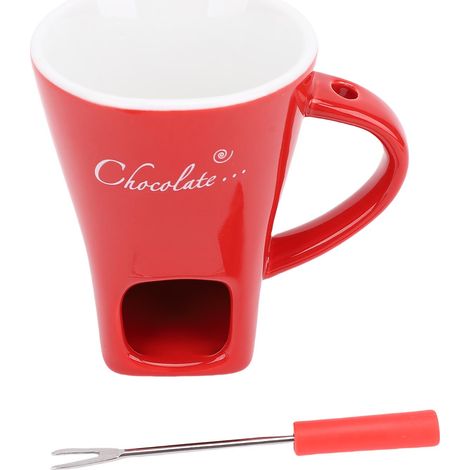 Tasse à Fondre au Chocolat Tasse à Fondue en céramique avec Fourchette pour crème glacée Fromage Beurre Rouge (1/5)