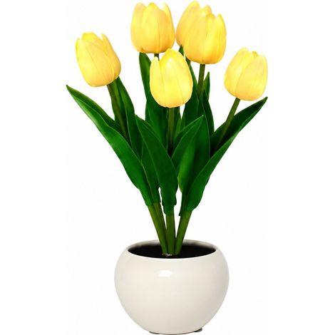 Lampe tulipe rose, rechargeable par USB, veilleuse, décoration de table, cadeau, plante en pot