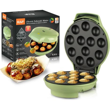 Appareil à takoyaki électrique 12 trous de 1200 W, peut également servir à préparer des gâteaux de maïs soufflé et des gaufres, poêle antiadhésive à double chauffage. (1/5)
