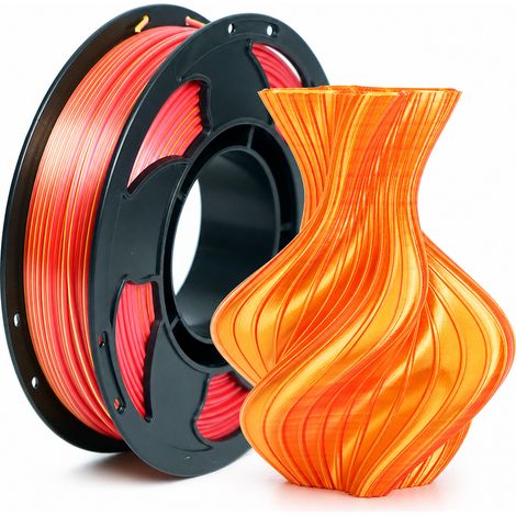 Filament PLA soie bicolore or brillant et rouge pour imprimante 3D FDM (1/5)