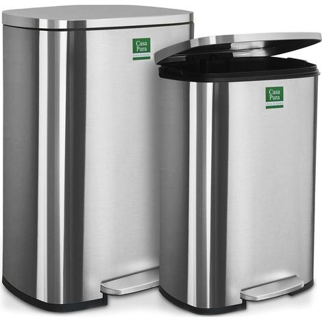 Casa Pura – Poubelle à pédale 30 litres en acier inoxydable – Fonction de fermeture automatique – Protection anti-traces de doigts – Poignées de transport