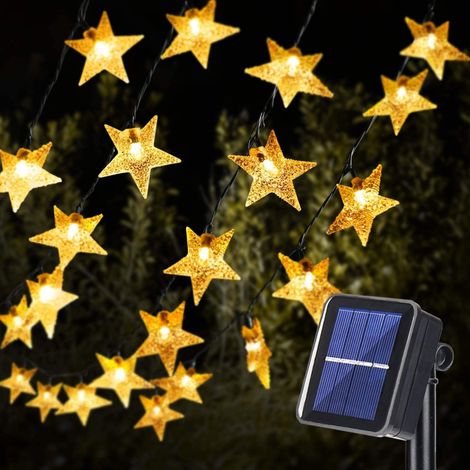 Solar-Lichterkette mit blinkenden Sternen, 7 Meter, 50 LED-Lichter, 8 Modi, Solar-Feen-Dekoration für Garten, Rasen, Terrasse, Heimdekoration, Weihnachten, Hochzeit, Feiertage (Warmweiß) (1/2)