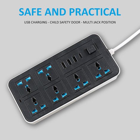 Multiprise intelligente avec 6 prises protégées contre les surtensions, 3 ports USB et 1 port USB-C. Prises intelligentes multiports. Prise multifonctionnelle. (1/5)