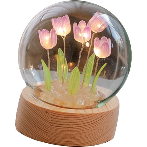 Veilleuse fleur tulipe déco maison lampe de chevet pour chambre et bureau violette (1/4)