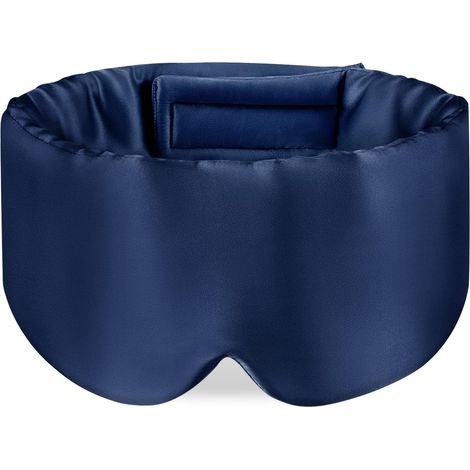 Antifaz para dormir 100% seda de morera con diadema ajustable para hombres y mujeres, antifaz grande y protección ocular para la noche, viajes y siestas, talla única, azul marino