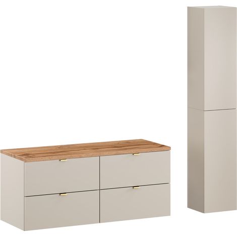 Ensemble DALIA CACHEMIRE double meuble sous vasque avec plan chêne 120 cm et 2 x colonne 30/80 cm à suspendre (1/5)