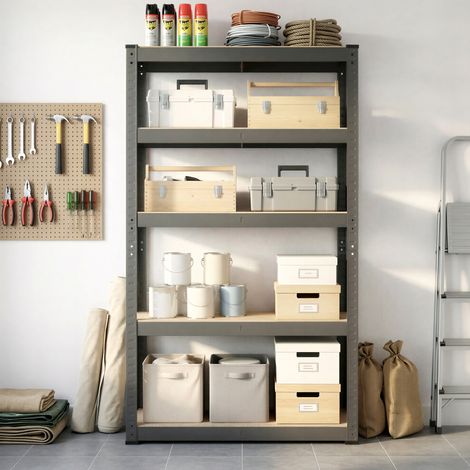 Étagère de rangement, bibliothèque, 5 niveaux, étagère de cuisine, étagères réglables, Gris