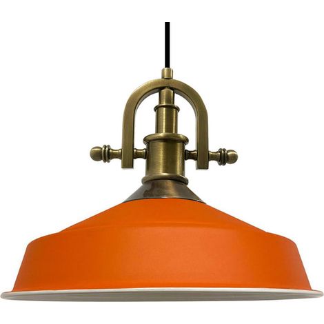 Suspension Industrielle en Métal Orange Peint à la Main – Lustre Vintage E27 Ø41 cm pour Salon, Chambre ou Salle à Manger (1/5)