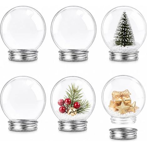 6 Snow Globe Globes, 2.76 Inch, Clear Plastic  Clear globes with screw caps to create custom snow globes and Christmas decorations (1/5)