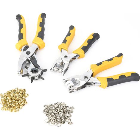 Kit de 3 pièces comprenant une pince à perforer les ceintures en cuir, un outil de confection de ceintures et un bouton de ceinture en métal. (1/5)