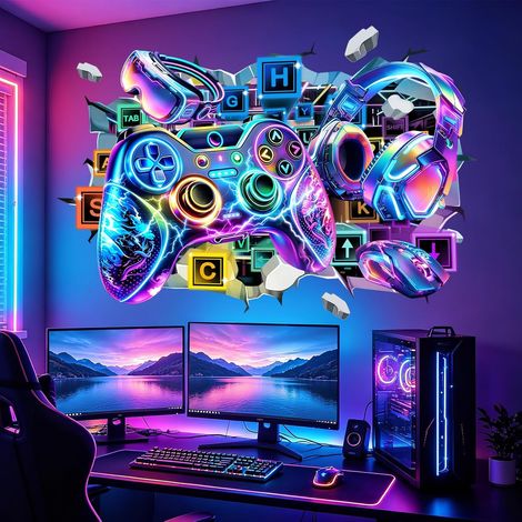Stickers Muraux 3D Gamer Autocollants Muraux Gaming Contrôleur
