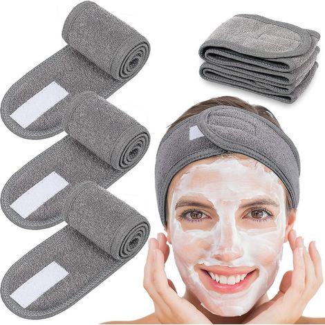 Lot de 4 bandeaux de spa, bandeau de maquillage pour les cheveux, bandeau extensible en tissu éponge pour le sport, le yoga et la douche (GRIS) (1/5)