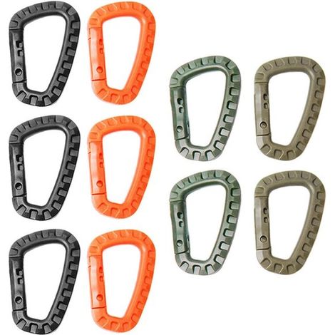 10 moschettoni in plastica, moschettoni a D, moschettoni portatili, anelli di sospensione per zaino, adatti per alpinismo, campeggio, anelli di sospensione per zaino