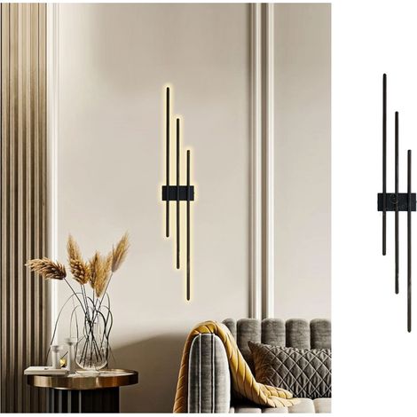 Applique led 23W nero 3 stecche bastoni lineare design moderno luce naturale calda a parete Calda (1/5)