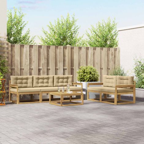 vidaXL Outdoor-Sofagarnitur mit Kissen 6 pcs Weiß und Beige (1/5)