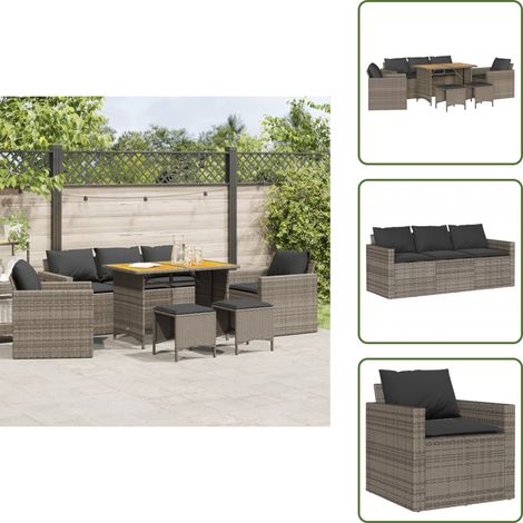 Salon de jardin 6 pcs avec coussins gris résine tressée - Salon De Jardin - Mobilier Extérieur - Set Salon De Jardin - Résine Tressée - Rotin Synthétique (1/5)