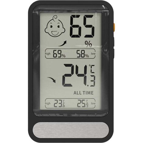 Thermomètre hygromètre numérique intérieur, jauge d'humidité avec grand écran LCD éclairé, enregistrement MIN/MAX. Pour salon, serre, et autres pièces. (1/4)