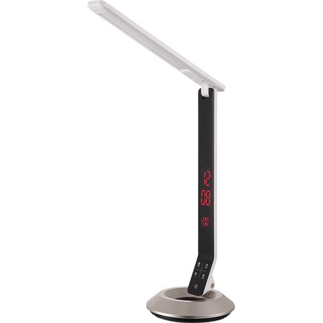 Tischleuchte Tischlampe LED Büroleuchte Arbeitslampe Schlafzimmerleuchte Silber ALU Uhr Touchdimmer H 75 cm