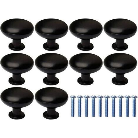 Boutons de meuble ronds noirs 28mmLot de 10Installation facile avec vis 20mmPour placards et tiroirs 10Pcs (1/5)