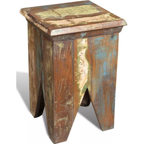 Tabouret bas carré bois massif recyclé Moust