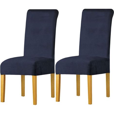 Housses de chaise extensibles en velours bleu marine, lot de 2 (1/5)