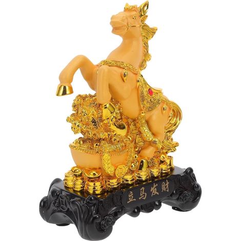 Cheval Artisanaux Sculpture Résine Dorée Décor de Bureau ou Maison Figurine Animal pour Nouvel an Chinois (1/5)