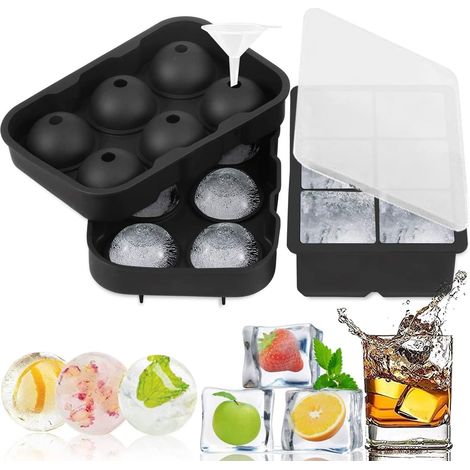 2 different types of ice cube molds with lids, food grade silicone ice cube trays, BPA free.Reusable, for condensing water into ice for cocktails, whiskey.