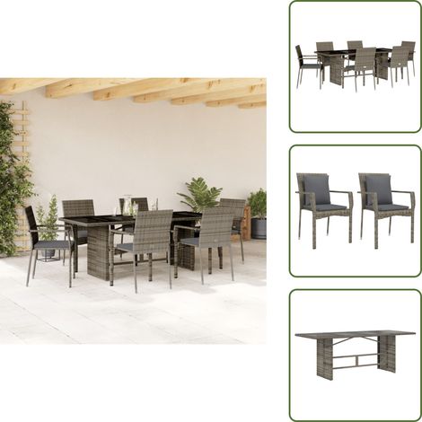The Living Store Ensemble à manger de jardin et coussins 7 pcs gris rotin - Salon De Jardin - Set De Salon De Jardin - Table De Jardin - Chaises De Jardin - Mobilier De Jardin