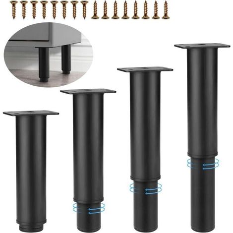 Pieds de meuble réglables en métal – Lot de 4 – Hauteur 18-30 cm – Capacité de charge 300 kg – Installation facile avec vis de fixation