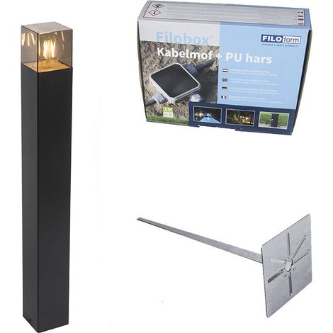 QAZQA Moderno Baliza exterior negra 70 cm IP44 cristal ahumado - DENMARK Aluminio /Plástico Alargada Adecuado para LED Max. 1 x 15 Watt