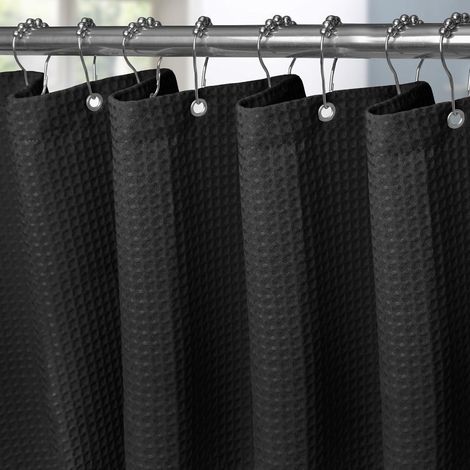 Waffel Duschvorhang Metallringe Stoff Textil Seife Fest Vorhang Schwarz (1/5)