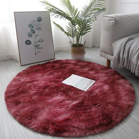 Tapis Rond Shaggy - 60 cm - Non Glissant - Pour Salon Chambre À Coucher Chambre D Enfant - Rouge (1/5)