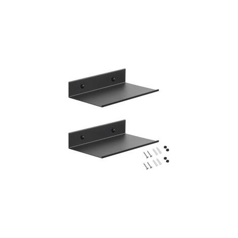 Support mural en métal, lot de 2 étagères flottantes noires 20 cm, support mural de douche, support mural rectangulaire avec trous et vis, adapté pour salon, chambre, cadres photo, petits bibelots (1/4)