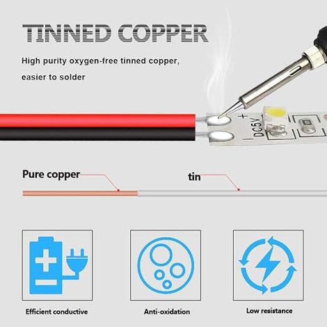 18AWG 30M Extension 2 Pin Wire 2 Colours Red/Black Tinned Copper Cable, 12/24V DC 18 Gauge Flexible 2 Conductor Connection Wire Cable for LED Strip Light Strip Lighting (1/4)