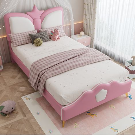 Letto bambino 90 x 200 cm con testiera a corona, rosa e bianco HAVRYA (1/5)