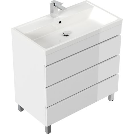 Stand Badmöbel Via 80 SoftClose weiss hochglanz mit drei grifflosen Schubladen (1/5)