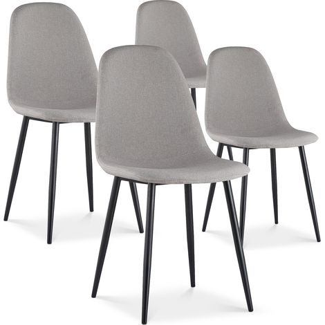 Lot de 4 chaises Bali tissu gris pieds noir (1/2)